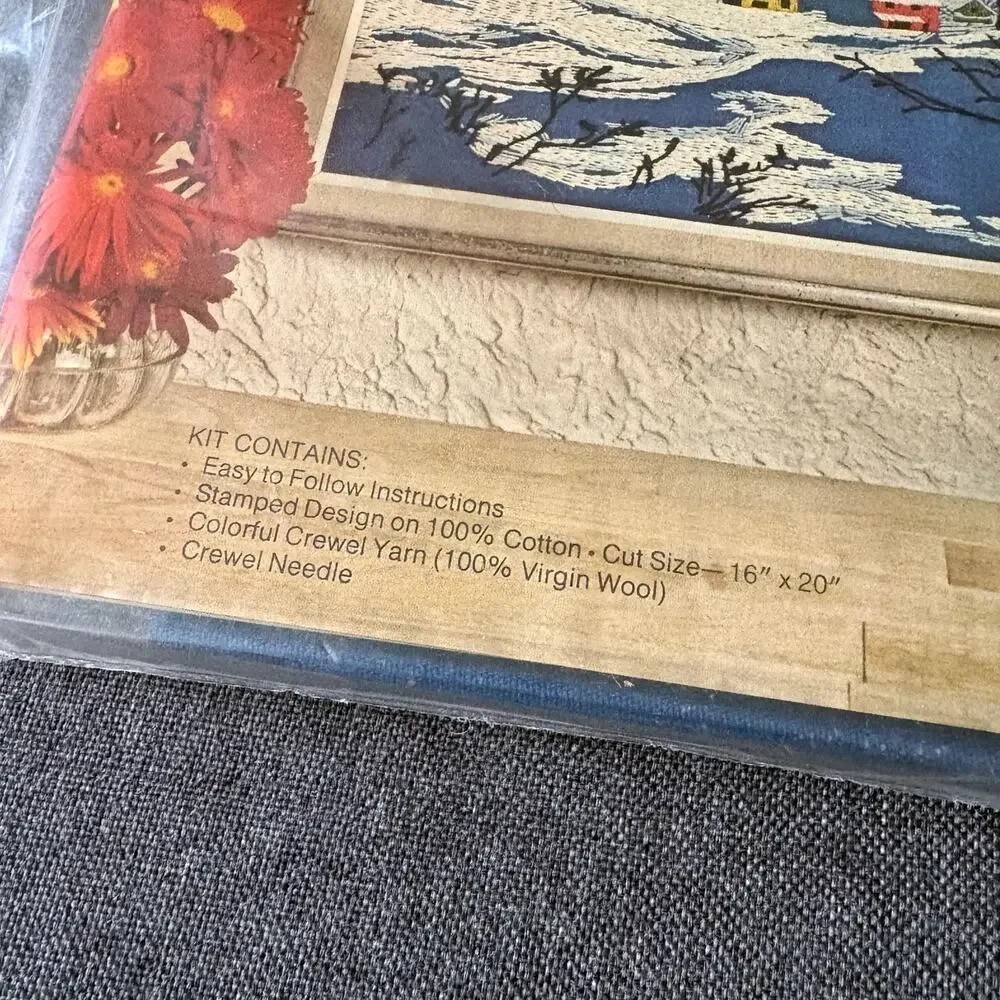 Country Snowscape Vintage Stamped Crewel Needlecraft Embroidery Kit by Avon 1973